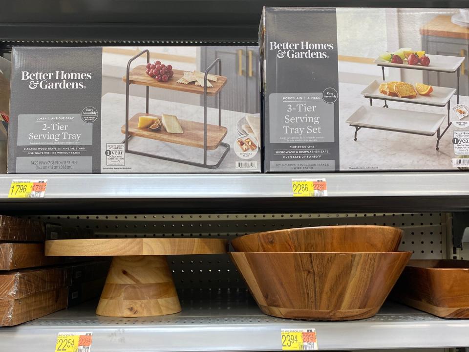 wood bowls and serving trays at Walmart