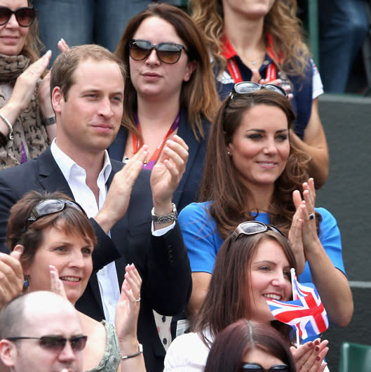 LONDON, ENGLAND - AUGUST 02: Prince William, Duke of Cambridge and Catherine, Duchess of Cambridge during the match between Andy Murray of Great Britain and Nicolas Almagro of Spain in the Quarterfinal of Men's Singles Tennis on Day 6 of the London 2012 Olympic Games at Wimbledon on August 2, 2012 in London, England. (Photo by Clive Brunskill/Getty Images)