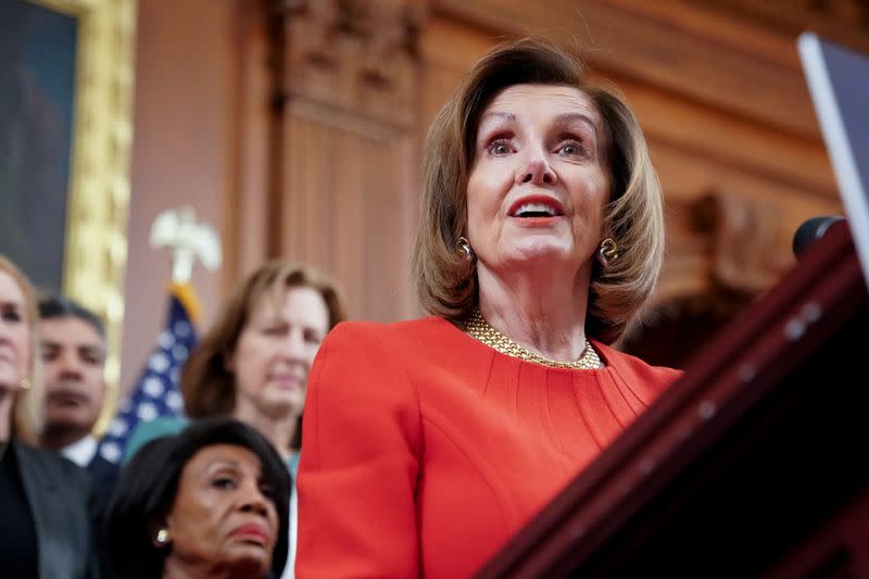 Speaker of the House Pelosi speaks during a news conference about legislation the House has passed at the Capitol in Washington