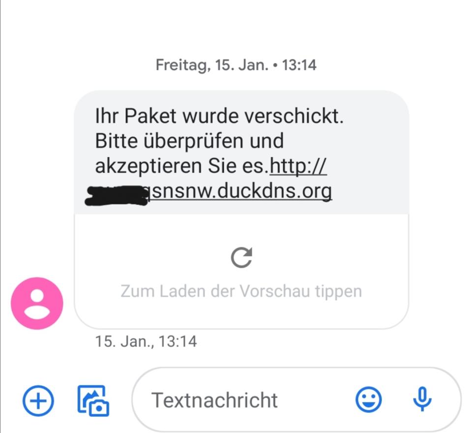 Diesen Screenshot einer SMS veröffentlichte die Polizei (Bild: Polizeidirektion Flensburg)