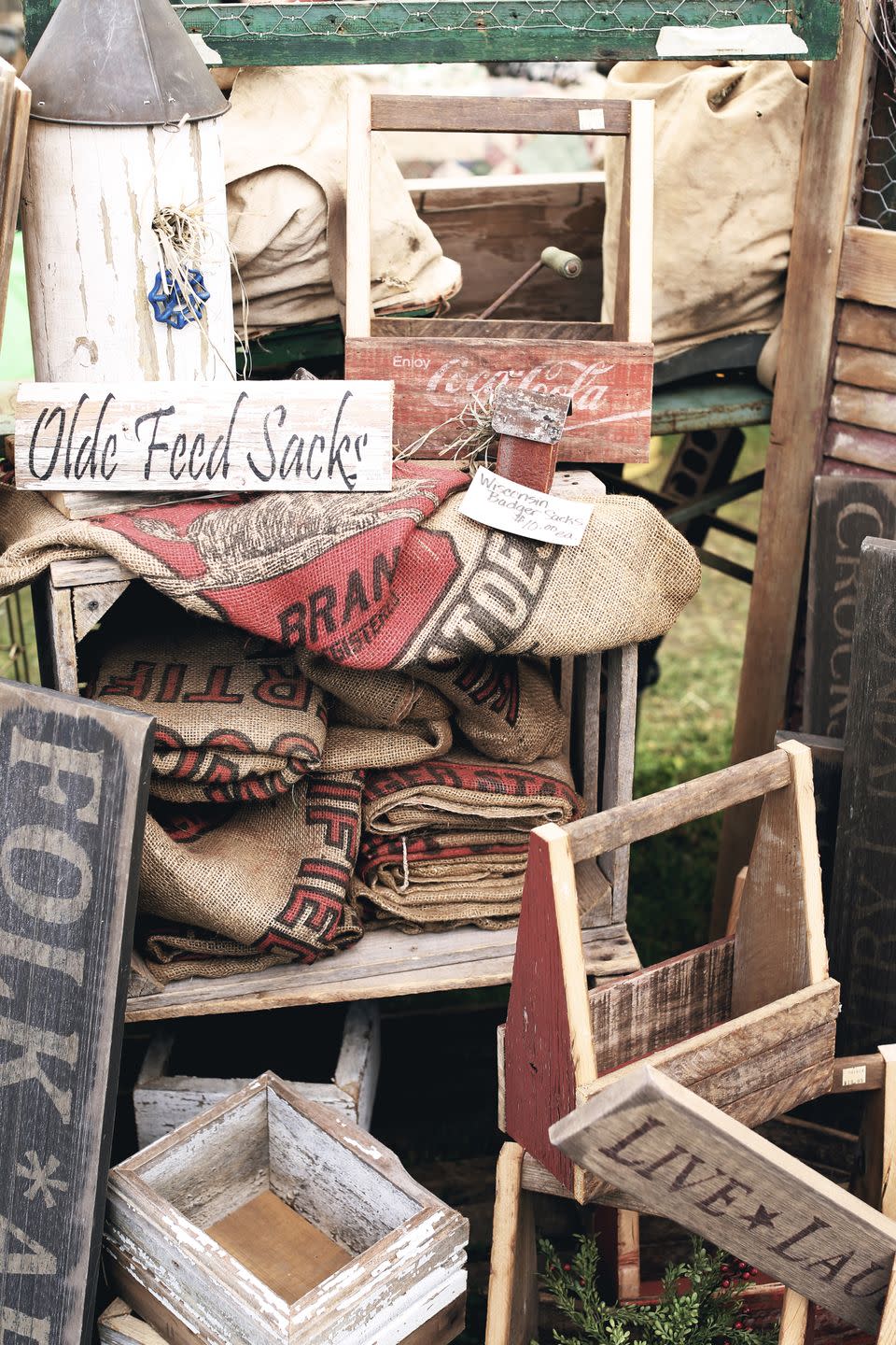 Feed Sacks and Wooden Caddies