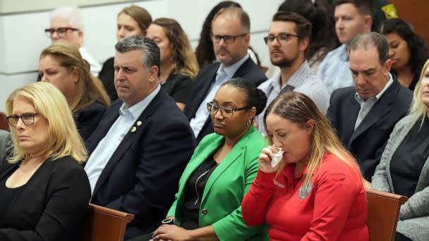 PHOTO: Lori Alhadeff cries as Assistant State Attorney Mike Satz details the killings in his closing arguments in the penalty phase of Nikolas Cruz at the Broward County Courthouse in Fort Lauderdale, Fla., Oct. 11, 2022. (Amy Beth Bennett/South Florida Sun Sentinel via AP, POOL)