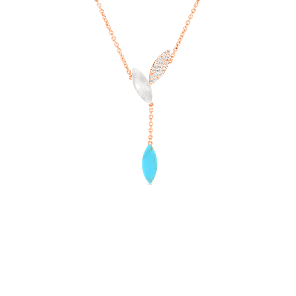 Petal Pendant with Diamonds, Mother of Pearl, and Turquoise