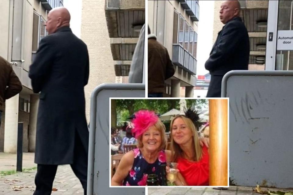 David Knight leaves Oxford Magistrates' Court and, inset, a family picture of Sheila Shirley with her daughter Kara Terry <i>(Image: Oxford Mail, Family Handout)</i>