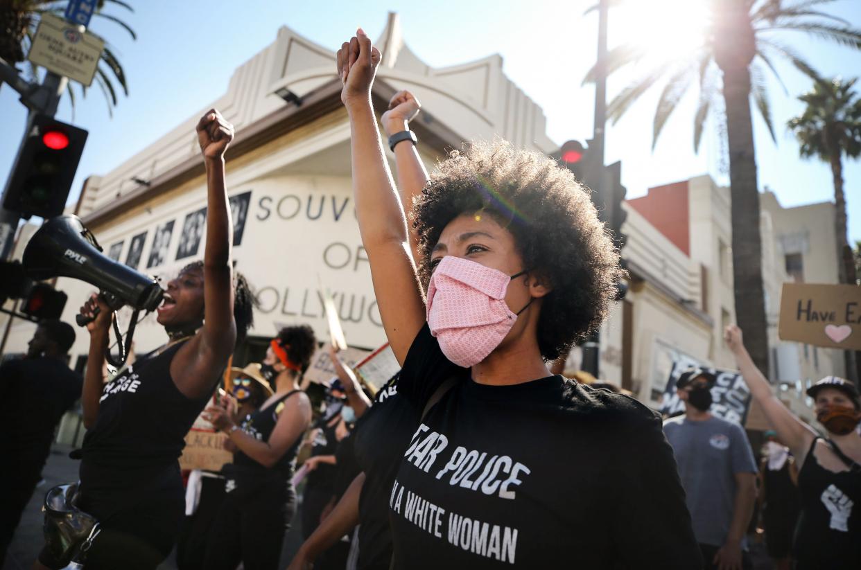 Black Lives Matter protesters in Los Angeles in August 2020. 