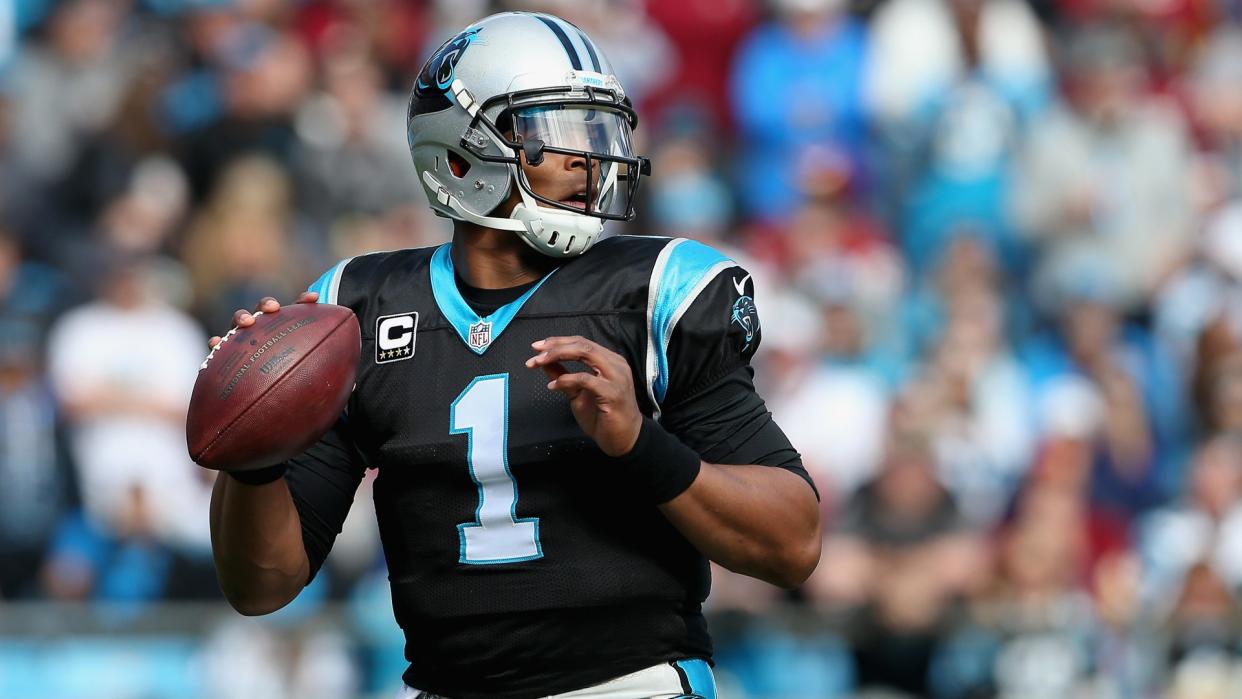 CHARLOTTE, NC - NOVEMBER 22:  Cam Newton #1 of the Carolina Panthers throws a pass against the Washington Redskins in the 2nd quarter during their game at Bank of America Stadium on November 22, 2015 in Charlotte, North Carolina.