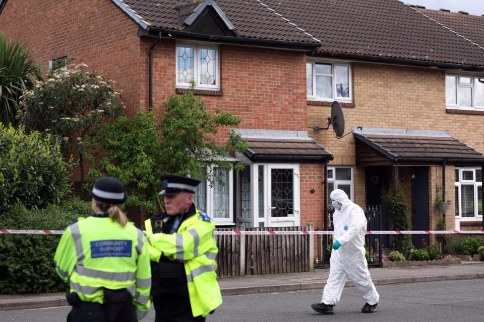 Police and forensics teams outside a property in Hainault (AFP via Getty Images)