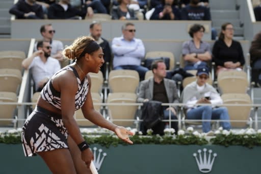 Serena Williams reacts as she plays against Russia's Vitalia Diatchenko