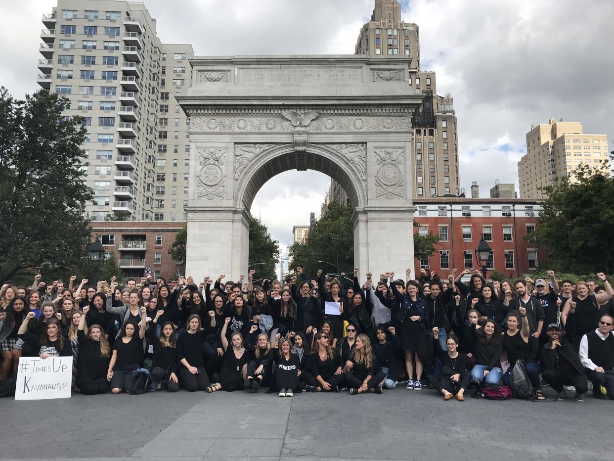 Demonstrators protest Brett Kavanaugh's Supreme Court nomination in New York City on Sept. 24. (Photo: Laura Bassett / HuffPost)