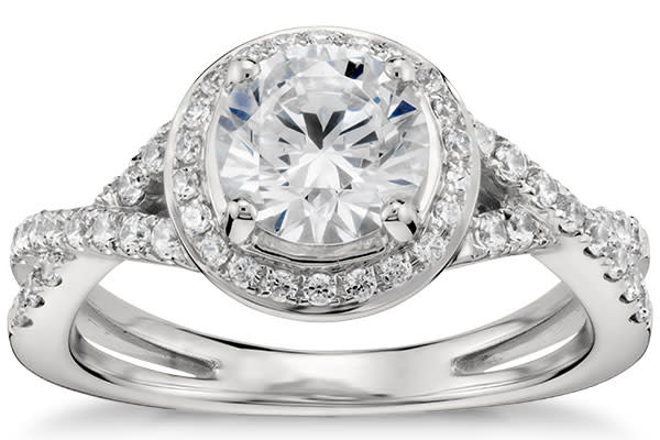 Monique Lhuillier Twist Halo Engagement Ring in Platinum