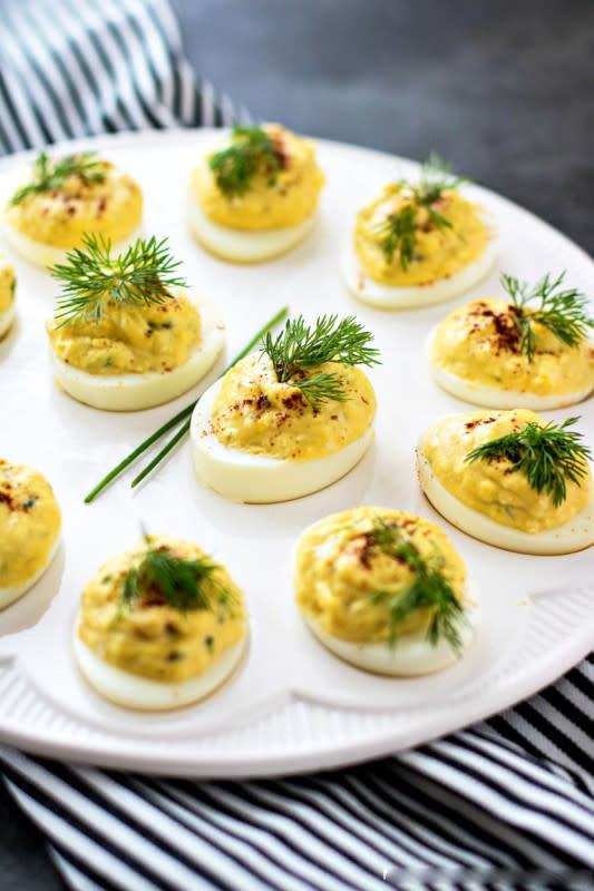 <p>Melissa's Southern Style Kitchen</p><p>Friendsgiving will do well with the addition of a Southern classic. </p><p><strong>Get the recipe: </strong><a href="https://www.melissassouthernstylekitchen.com/southern-deviled-eggs/" rel="nofollow noopener" target="_blank" data-ylk="slk:Southern Deviled Eggs;elm:context_link;itc:0;sec:content-canvas" class="link rapid-noclick-resp"><strong>Southern Deviled Eggs</strong></a></p>