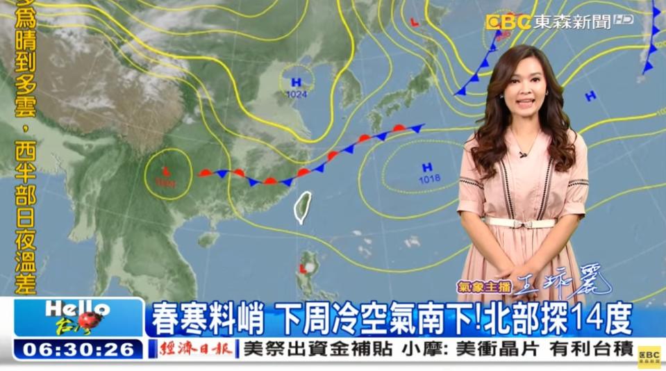 周末冷空氣狂襲，下探到14度。（圖／翻攝自中央氣象局）