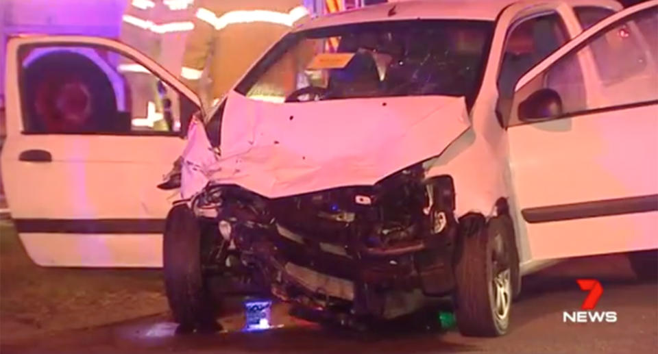 Police allege the driver of the car was on the wrong side of Woodrow Avenue, Dianella, when she T-boned the ambulance. Source: 7 News