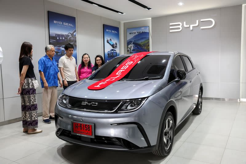 File photo of BYD Dolphin EV on display in Bangkok.  Reuters. 