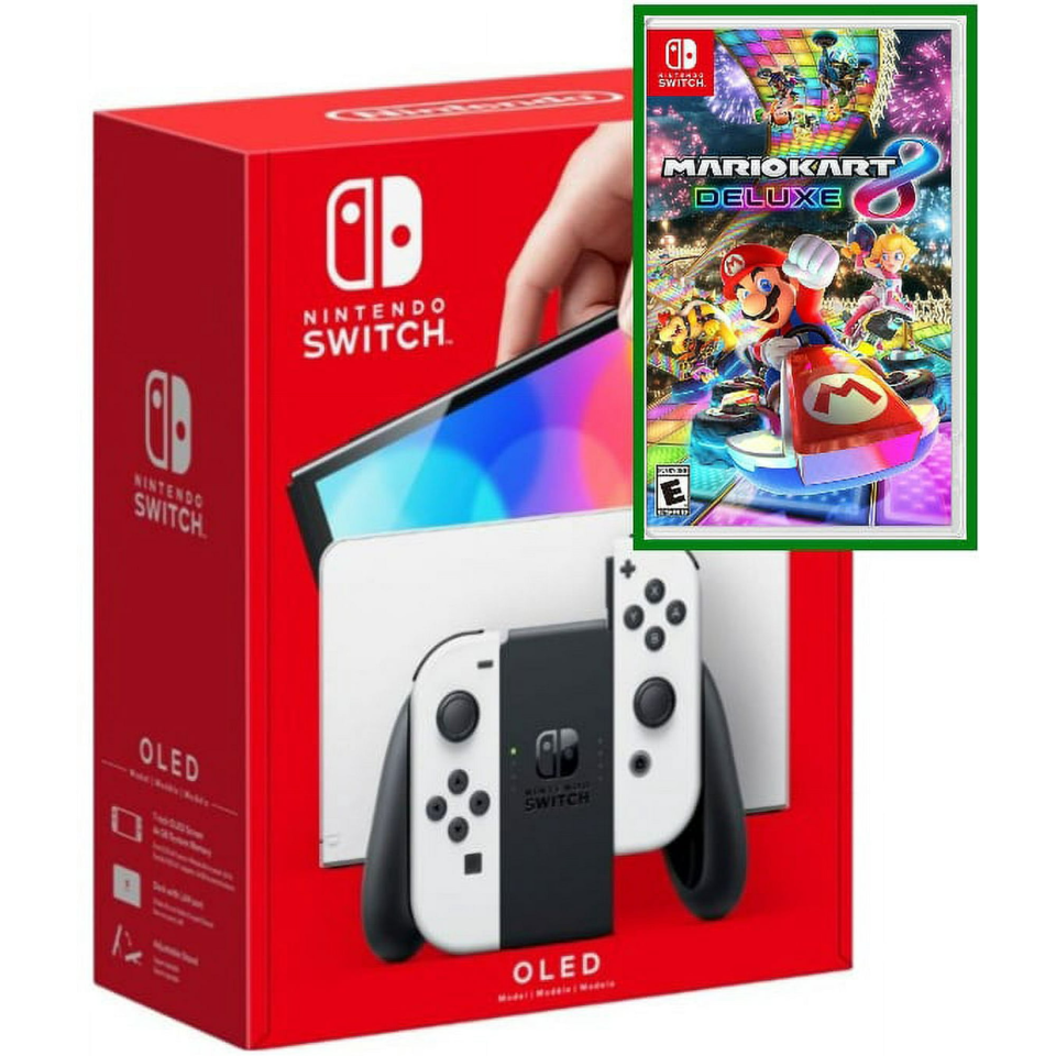 Nintendo Switch – OLED Model W/ White Joy-Con Console with Mario Kart 8 Deluxe Game