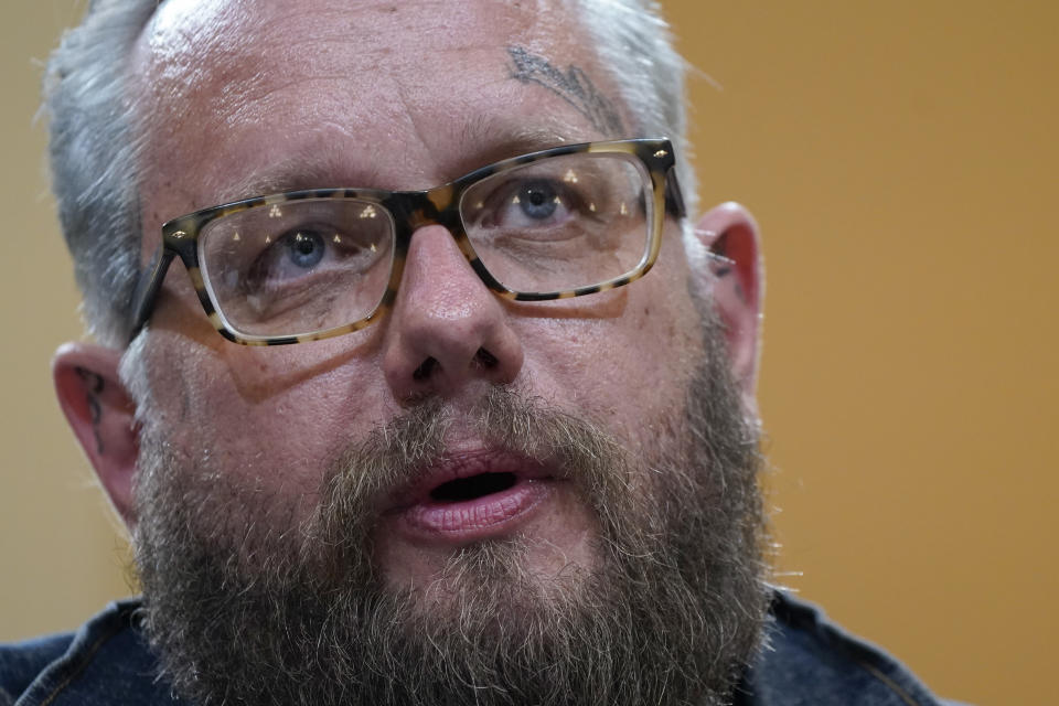 Jason Van Tatenhove, an ally of Oath Keepers leader Stewart Rhodes, testifies as the House select committee investigating the Jan. 6 attack on the U.S. Capitol holds a hearing at the Capitol in Washington, Tuesday, July 12, 2022. (AP Photo/Jacquelyn Martin)