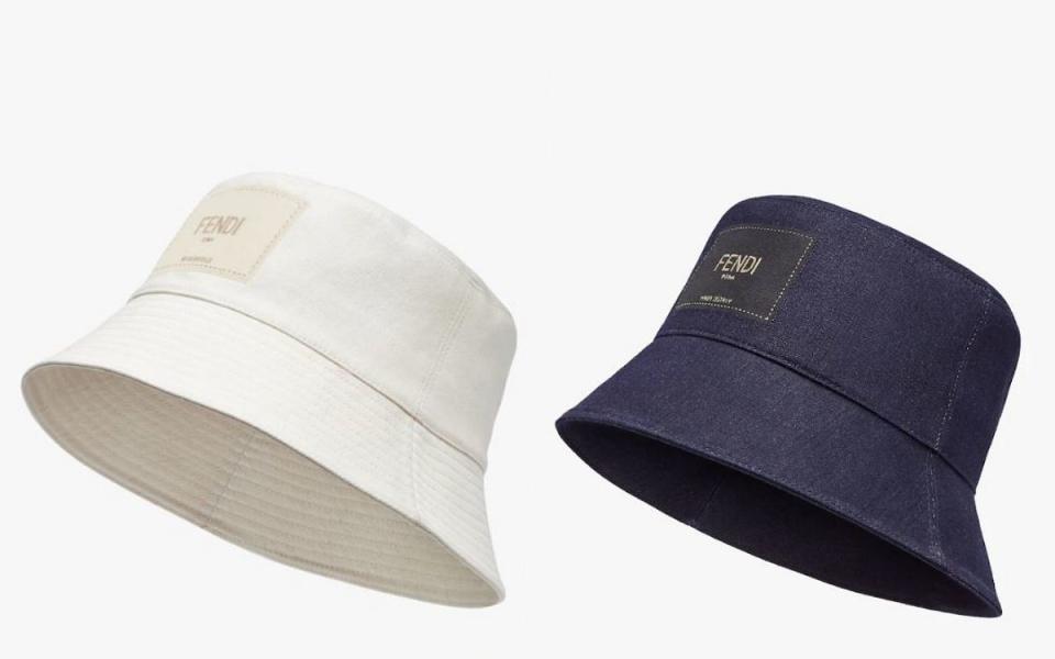  FENDI 白色牛仔布漁夫帽 NT$13,800 \ FENDI 藍色牛仔布漁夫帽 NT$12,900  圖片來源：FENDI官網
