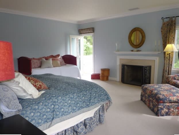 John Krasinski and Emily Blunt's new Ojai home bedroom with fireplace
