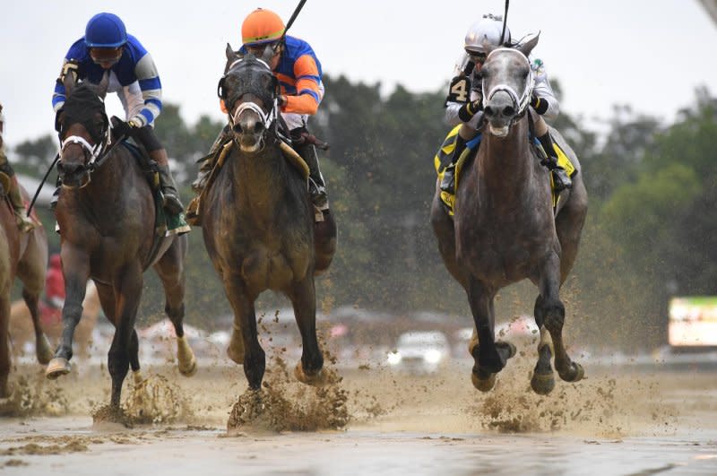 Saudi Crown (R), shown finishing second to Forte (C) in the Jim Dandy at Saratoga, returns in Saturday's $1 million Pennsylvania Derby. Photo courtesy of New York Racing Association