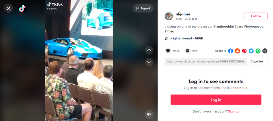 On Aug. 15, 2021, Akbar Ali Syed posted on TikTok that he was bidding on a sky blue Lamborghini at an auction.