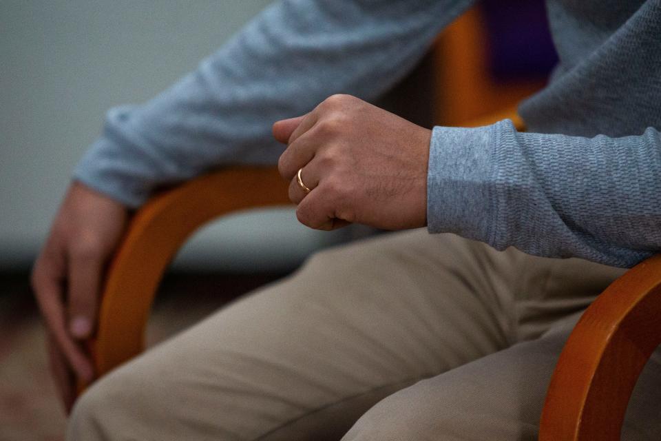 Aleemi, an Afghan refugee, speaks about his time in the United States in an interview at the Islamic Society of Michiana. Aleemi is the man's last name; he asked that his first name not be published.