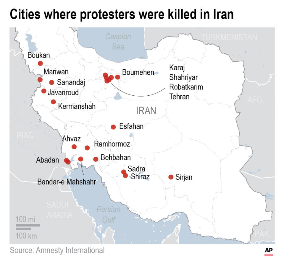 A breakdown, by city and province, of the 106 deaths reported so far to Amnesty International.;