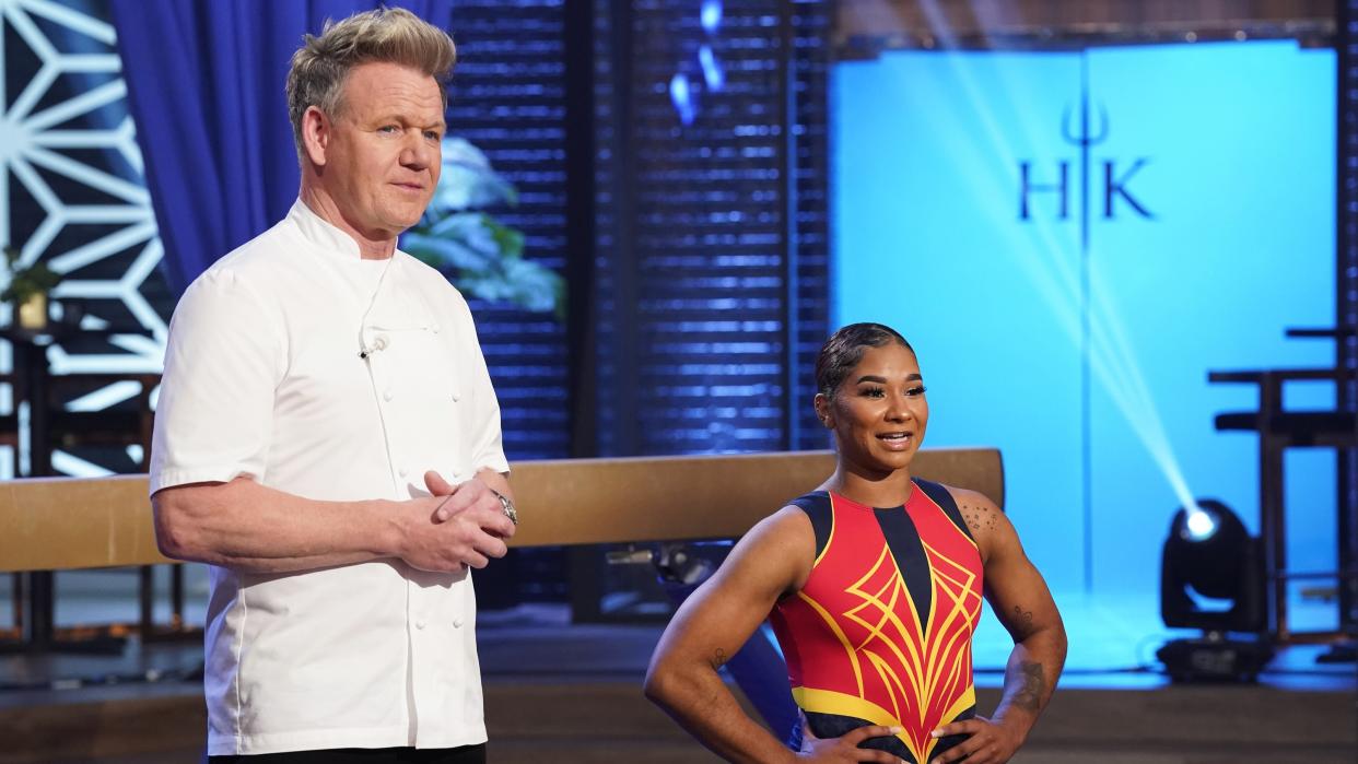  Gordon Ramsay and Jordan Chiles in Hell's Kitchen season 22. 