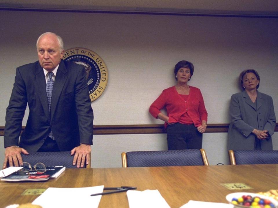 The vice-President, his wife Lynne Cheney and first lady Laura Bush during the emergency briefing (US National Archives)