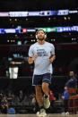 Memphis Grizzlies guard Derrick Rose warms up before an NBA basketball game against the Los Angeles Clippers, Sunday, Nov. 12, 2023, in Los Angeles. (AP Photo/Ryan Sun)