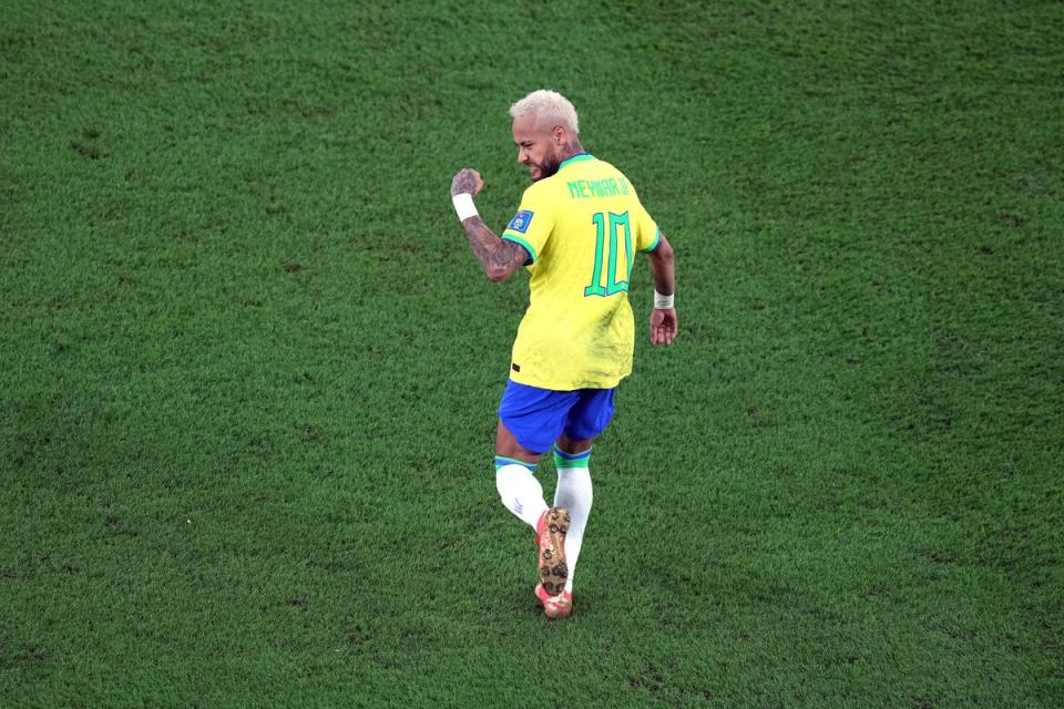 Neymar celebrates scoring Brazil’s second goal against South Korea (Peter Byrne/PA) (PA Wire)