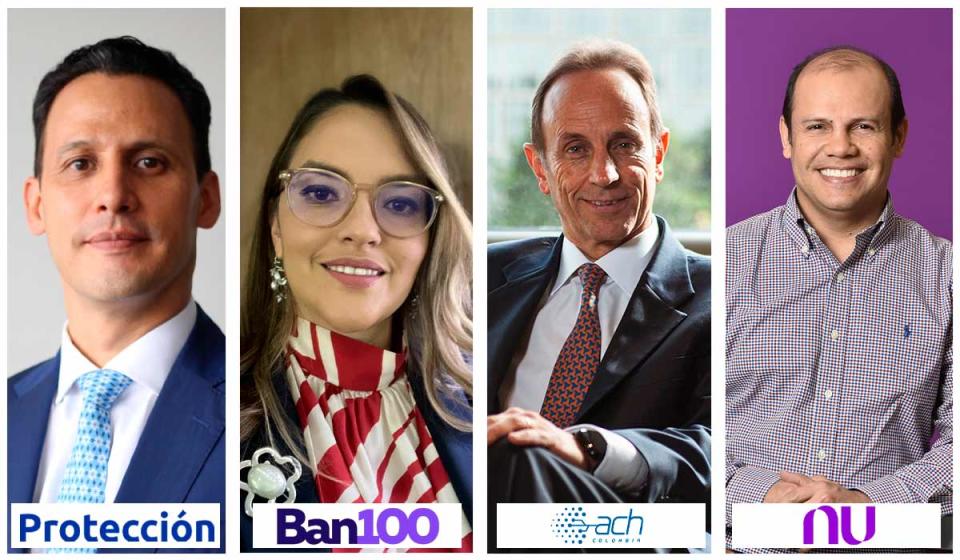 Julián Cárdenas, especialista estratega de ahorro e inversión de Protección; Lina Márquez, gerente de productos y servicios bancarios en Ban100; Gustavo Vega, presidente de ACH Colombia; Felipe Castellanos, director financiero de Nu Colombia;