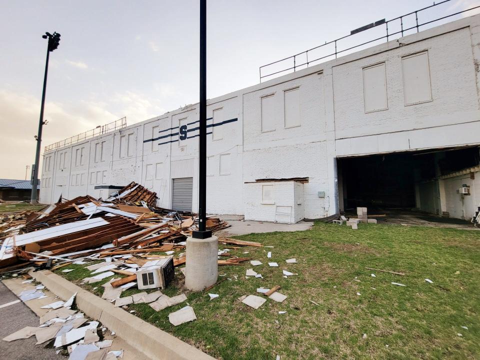 Tornado damage is shown within the Shawnee school district.