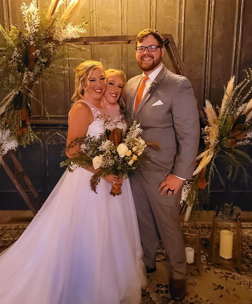 The union between the duo raised a lot of eyebrows on social media after Abby, who is the left-side conjoined twin, shared photos of the wedding ceremony on her TikTok in 2023. Heidi Bowling / Facebook