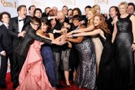 <p>Celebrating their win for best comedy or musical, the cast of that year's hottest show, <em>Glee, </em>looked ... well, we won't make the pun. </p>