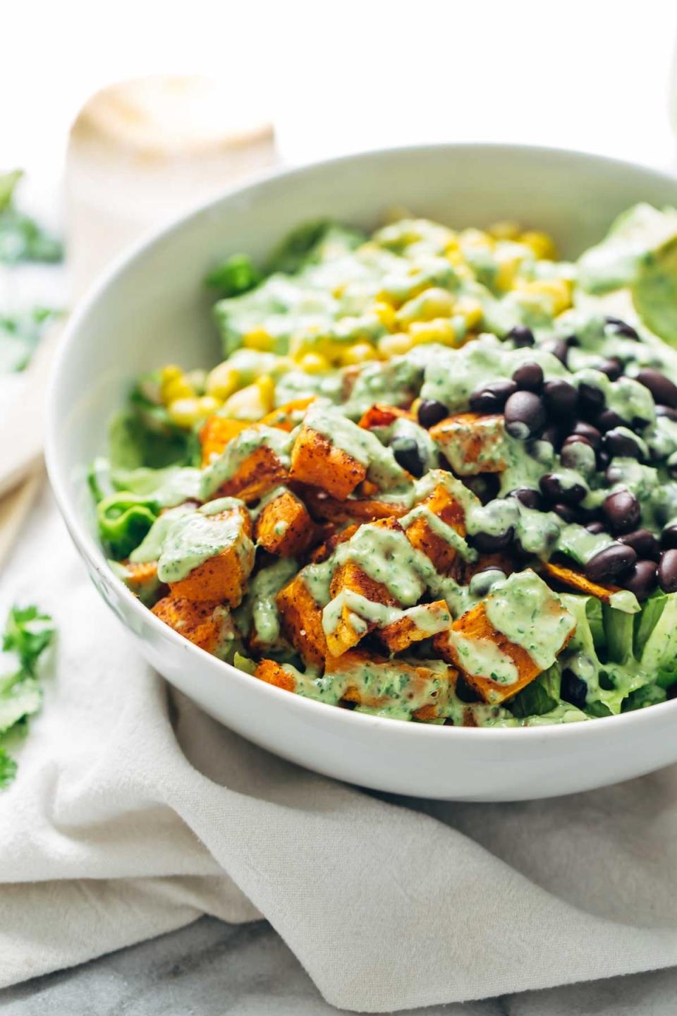 Sweet potatoes and beans make this vegetarian salad super filling. Recipe: Spicy Southwestern Salad with Avocado Dressing