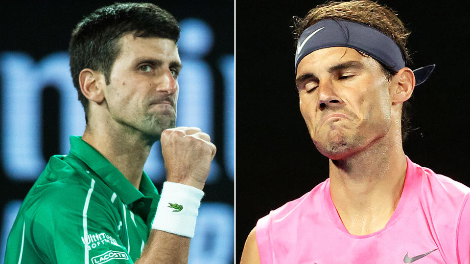 Novak Djokovic, left, could pass or equal Rafael Nadal's 19 Grand Slam victories this year.