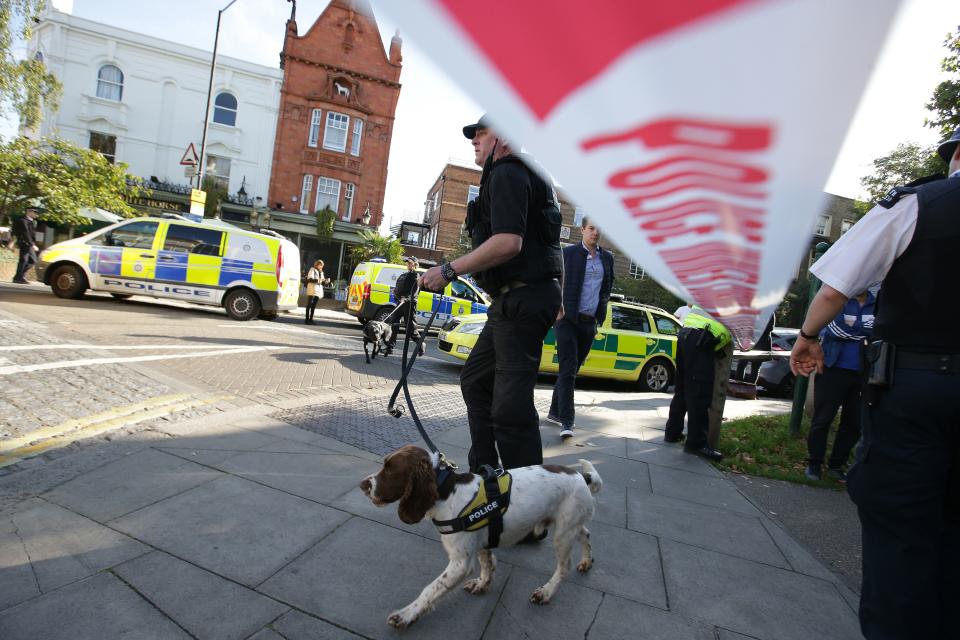 <p>Members of the emergency services work near Parsons Green underground tube station in west London on September 15, 2017, following an incident on an underground tube carriage at the station. (Photo: Daniel Leal-Olivas/AFP/Getty Images) </p>