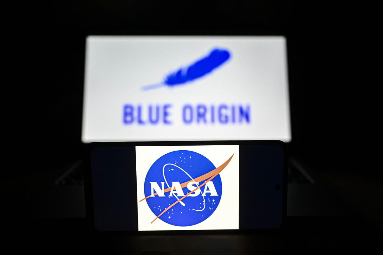 Blue Origin logo NASA logo Metin Aktas/Anadolu Agency via Getty Images