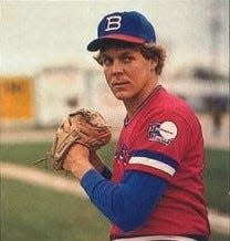 Tim Maki pitching for the Burlington Rangers.