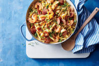 <p><strong>Recipe: <a href="https://www.southernliving.com/recipes/shrimp-boil-pasta-recipe" rel="nofollow noopener" target="_blank" data-ylk="slk:Cajun Shrimp Boil Pasta;elm:context_link;itc:0;sec:content-canvas" class="link ">Cajun Shrimp Boil Pasta</a></strong></p> <p>Shrimp, corn, and smoked sausage form the base for this warm-weather pasta dish with a nice Cajun kick.</p>