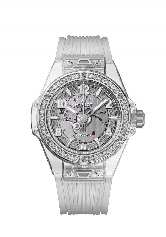 The Hublot "Big Bang One Click Sapphire" watch in polished sapphire glass