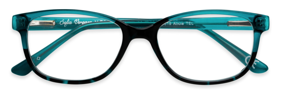 The Alicia rectangular readers come in a two-tone teal. (Photo: Courtesy of Foster Grant)