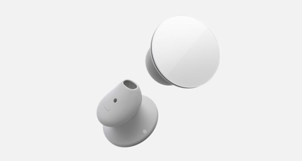 Microsoft's Surface Earbuds have a distinct design that is sure to catch people's eyes. (Image: Microsoft)