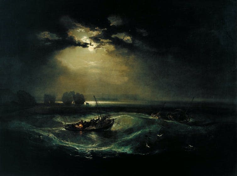 <span class="caption">Joseph Mallord William Turner’s Fishermen at Sea, which he exhibited at the Royal Academy.</span> <span class="attribution"><a class="link " href="https://en.wikipedia.org/wiki/J._M._W._Turner#/media/File:Joseph_Mallord_William_Turner_-_Fishermen_at_Sea_-_Google_Art_Project.jpg" rel="nofollow noopener" target="_blank" data-ylk="slk:Wikimedia;elm:context_link;itc:0;sec:content-canvas">Wikimedia</a></span>