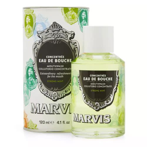 <p><a class="link " href="https://www.endclothing.com/gb/marvis-mint-mouthwash-mrvs-mmw.html" rel="nofollow noopener" target="_blank" data-ylk="slk:SHOP;elm:context_link;itc:0;sec:content-canvas">SHOP</a></p><p>There's a little dental sadist in us all that enjoys the sting of an industrial-grade mouthwash. Ignore him. A proper mouthwash - that kind that cleanses without melting your mouth - is more than adequate.</p><p><em>Marvis Mint Mouthwash, £18, <a href="https://www.endclothing.com/gb/marvis-mint-mouthwash-mrvs-mmw.html?" rel="nofollow noopener" target="_blank" data-ylk="slk:endclothing.com;elm:context_link;itc:0;sec:content-canvas" class="link ">endclothing.com</a></em></p>