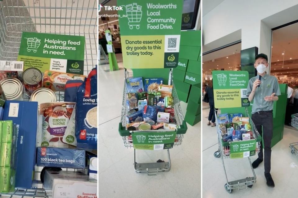 TikTok video showing Woolworths' local community food drive. Source: TikTok/@Woolworths_au