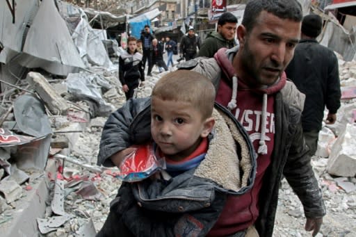 Intense air strikes by Syrian government forces, which have shown no sign of abating despite Russia's announcement of a truce, have reduced swathes of Idlib's towns to rubble