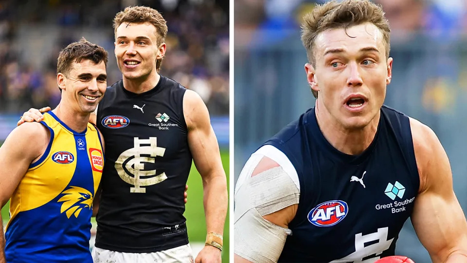 Patrick Cripps (pictured) has produced one of his most important games in blu to place Carlton in the box seat to qualify for the AFL finals. (Getty Images)