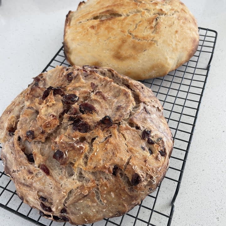 sourdough bread on a cooling rack