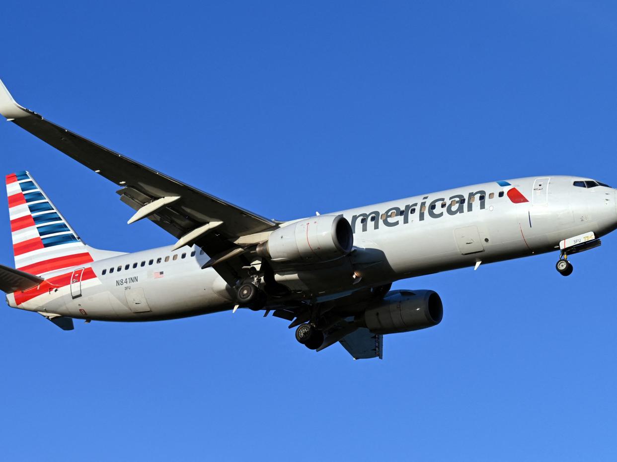 An American Airlines plane approaches the runway at Ronald Reagan Washington National Airport (DCA) in Arlington, Virginia, on April 2, 2022.